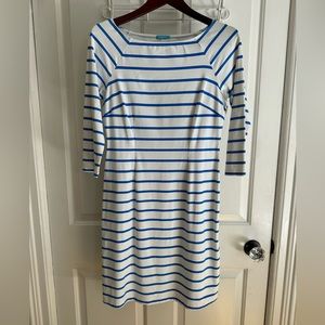 J. McLaughlin White Blue Stripe Boat Neck Dress - Size Small
